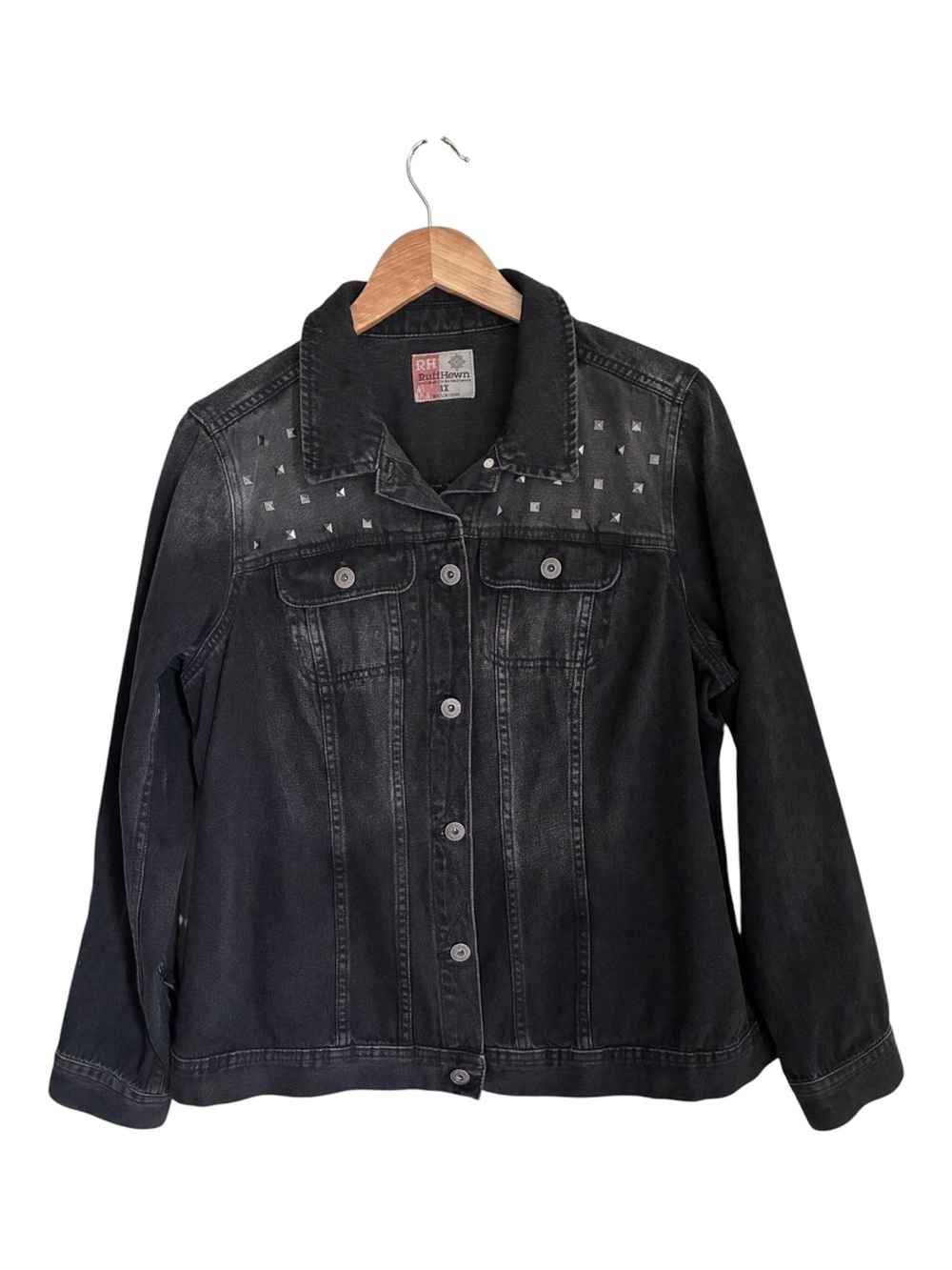 Biker Grunge Punk Rock Streetwear Black Stud-Accent Denim Jacket Sz 1X